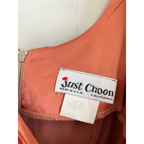 Vintage 90s Y2K Just Choon Peach Copper Satin Dress 7 Maxi Midi Vamp Vixen Shiny - Picture 11 of 16